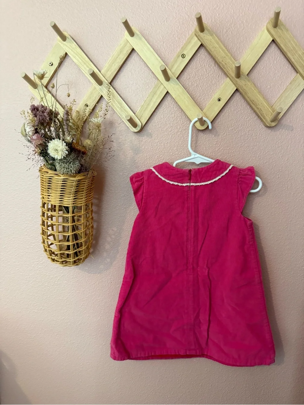 Hanna Andersson Girls Pink Embroidered Sleeveless Corduroy Dress
